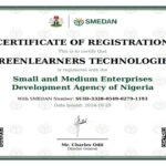 SMEDAN Certificate For Greenlearners Technologies