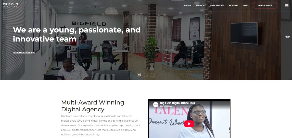Big Field Digital marketing and app development agency homepage