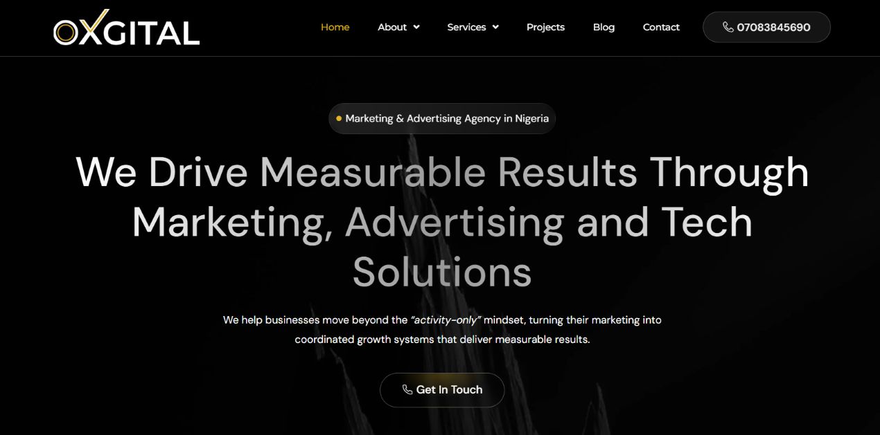 Oxgital digital marketing and advertising agency homepage