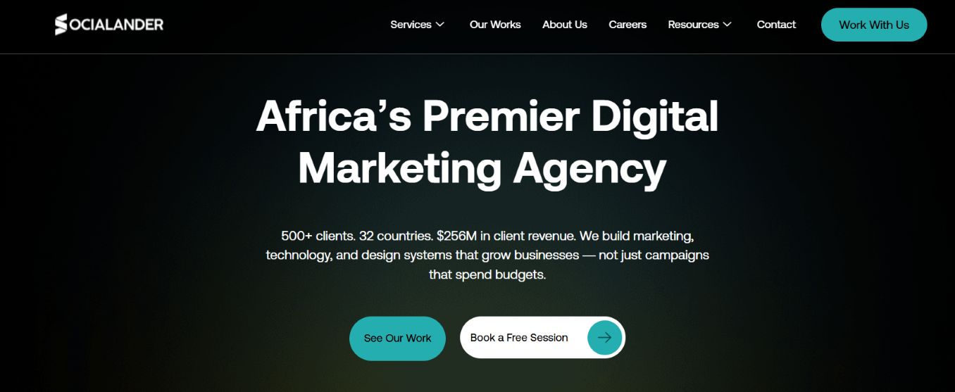 Socialander pan-African digital marketing agency homepage