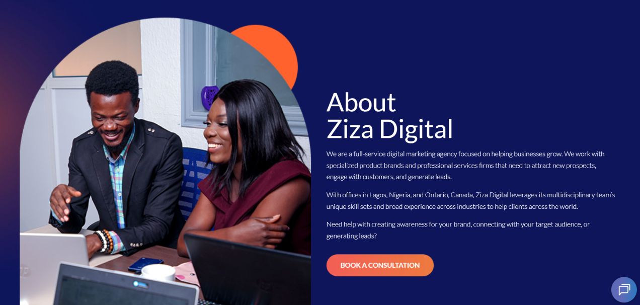 Ziza Digital inbound marketing agency homepage