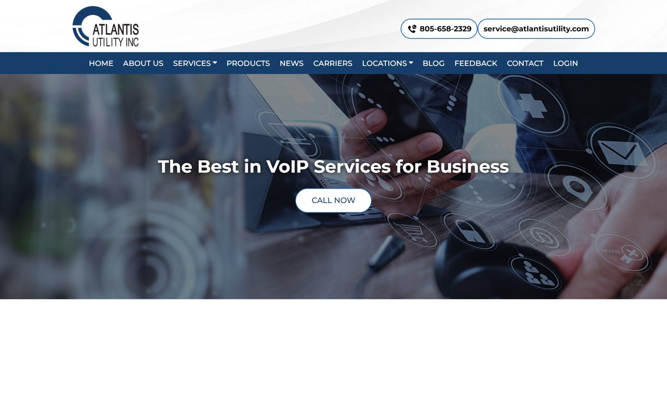 Atlantis Utility website before conversion rate optimization, with a generic headline and a vague Call Now button