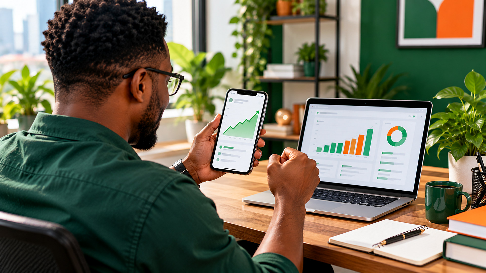 A business owner checking Instagram Insights to see follower growth and reach from non-followers