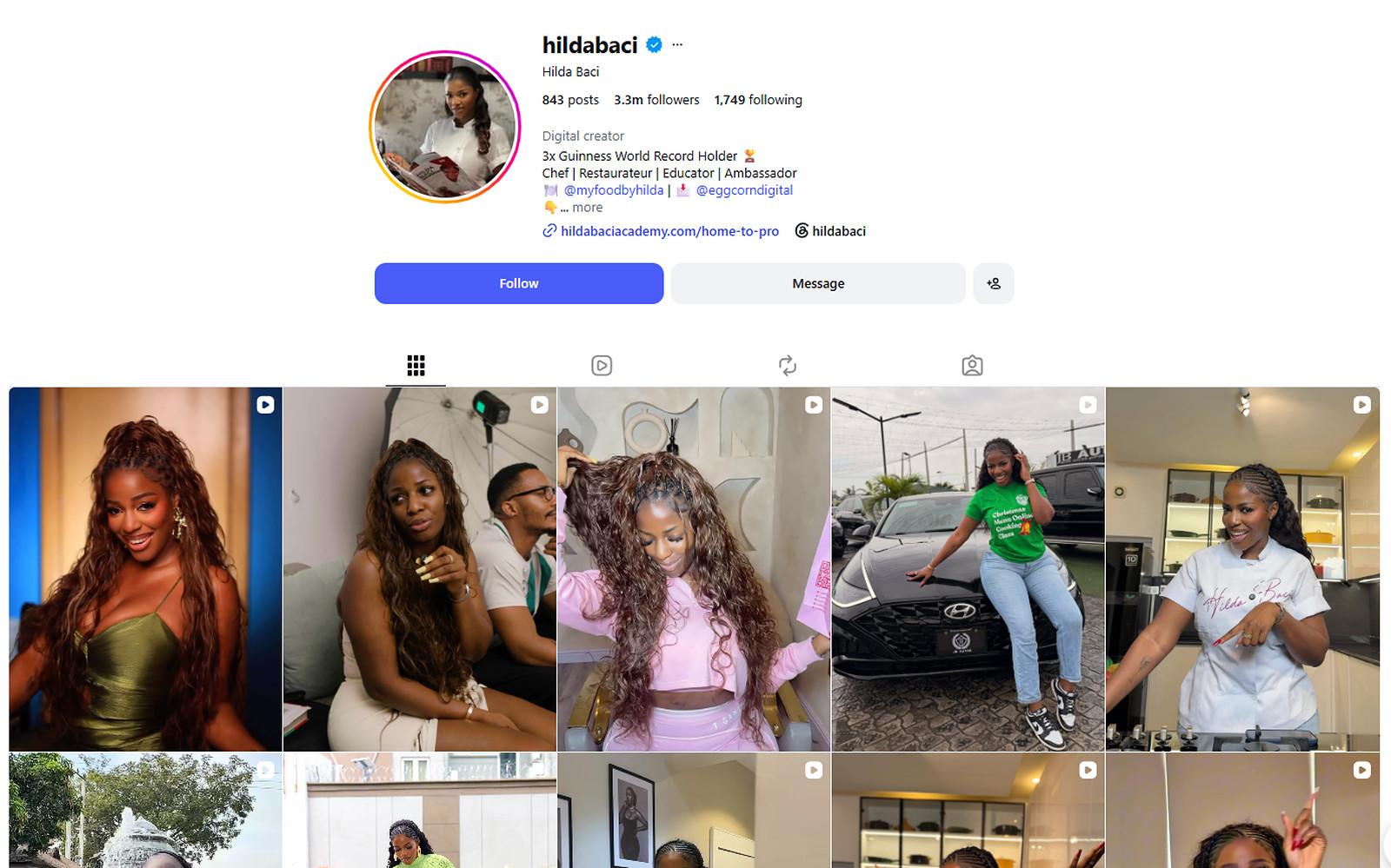 Hilda Baci Instagram profile @hildabaci with 3.3 million followers