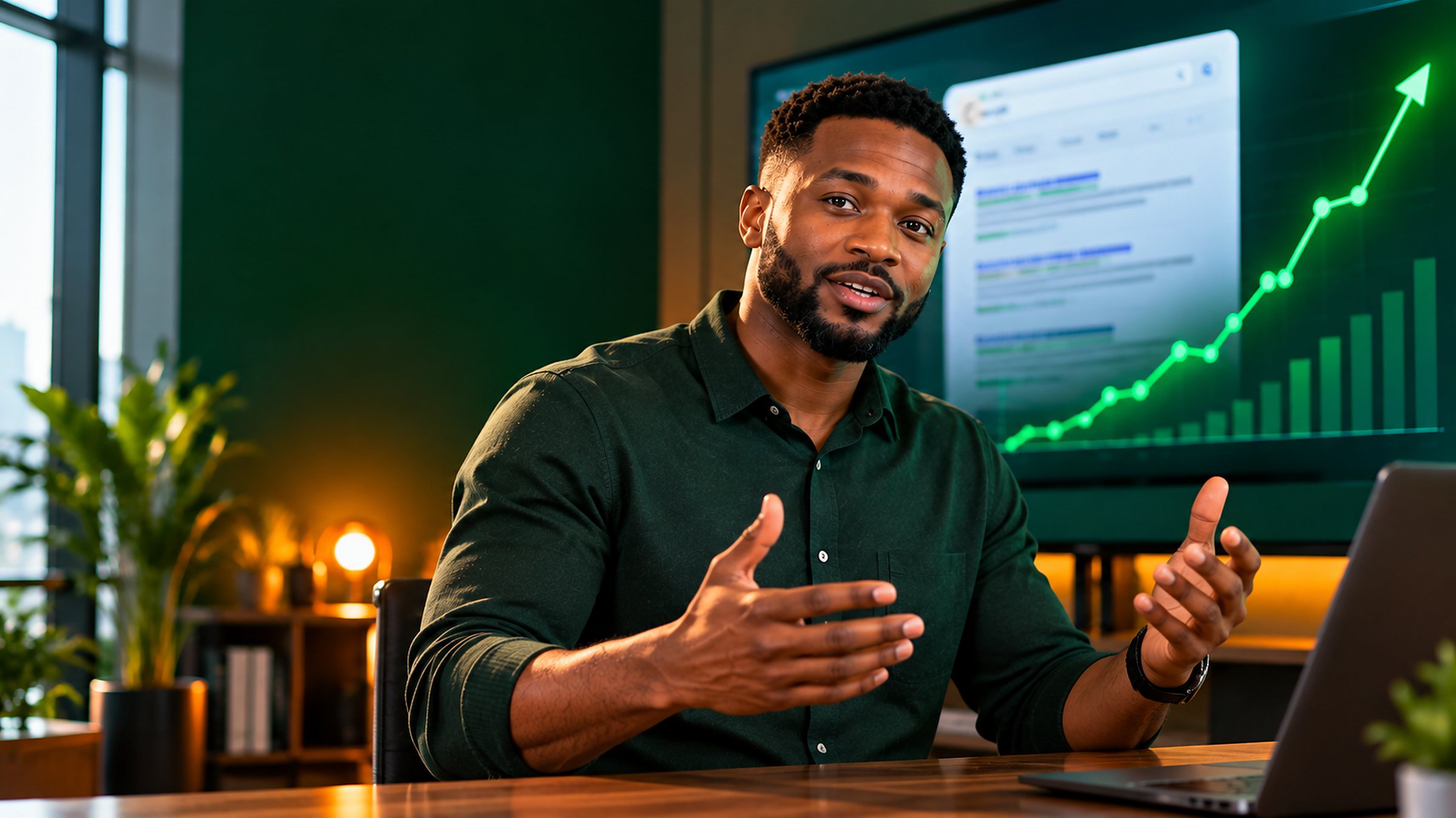 Chukwuemeka Maduka explaining how Greenlearners Technologies gets businesses found on Google